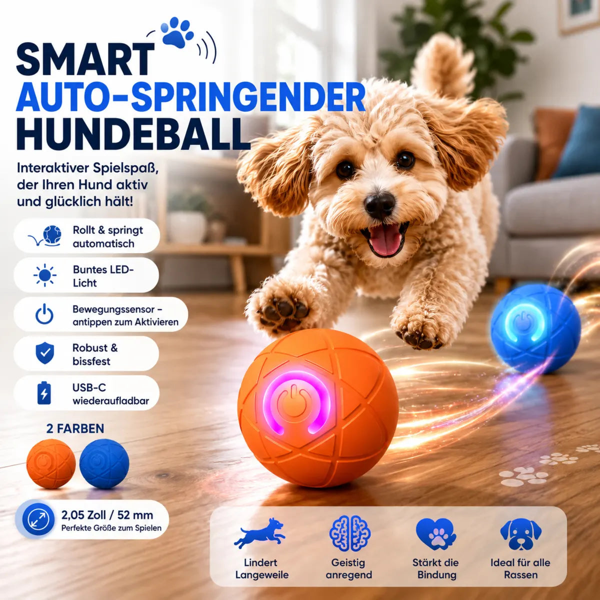 🔥 Intelligenter, selbstständig springender Hundeball 🐾 Hält Ihren Hund in Bewegung, regt zum Jagen an und sorgt für Beschäftigung – auch wenn Sie gerade keine Zeit haben.