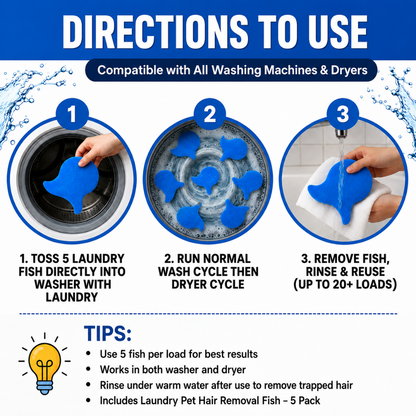 up⏳LAST DAY BUY 2 GET 1 FREE!💦 Laundry Pet Hair Removal Fish - 5 Pack