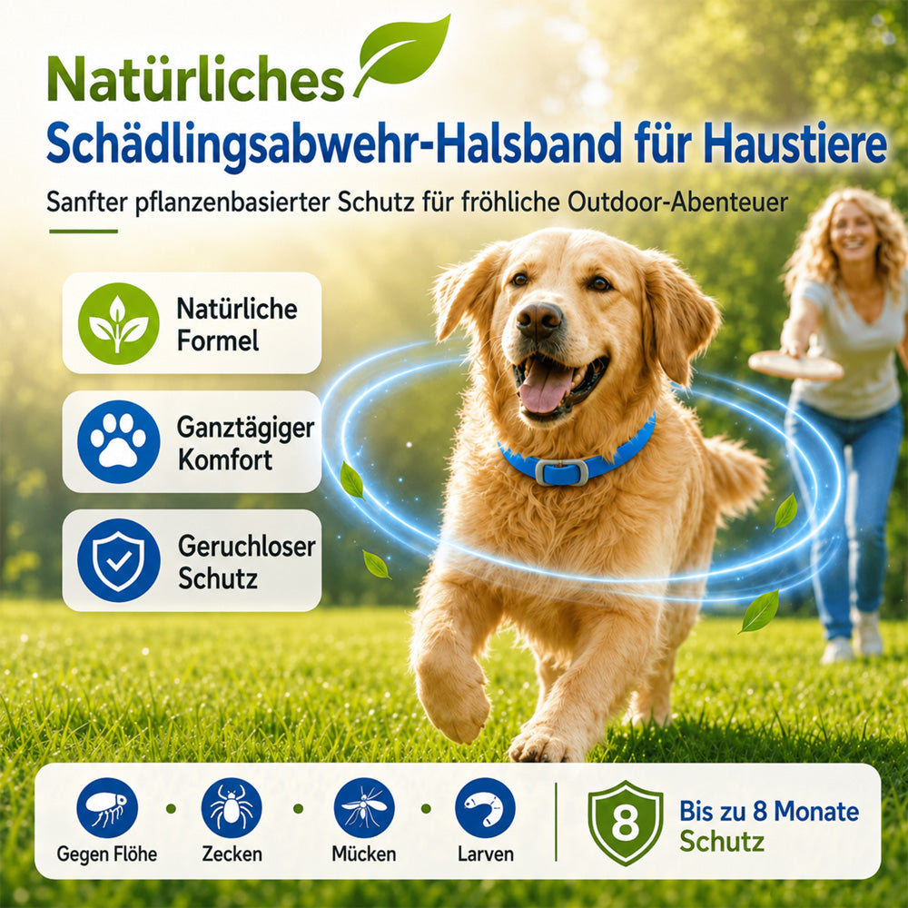 ⏰🔥 NUR FÜR KURZE ZEIT: 50 % RABATT! 🔥 ÜBER 50.000 VERKAUFT! Natürliches Ungeziefer-Abwehrhalsband mit ätherischen Ölen für Haustiere