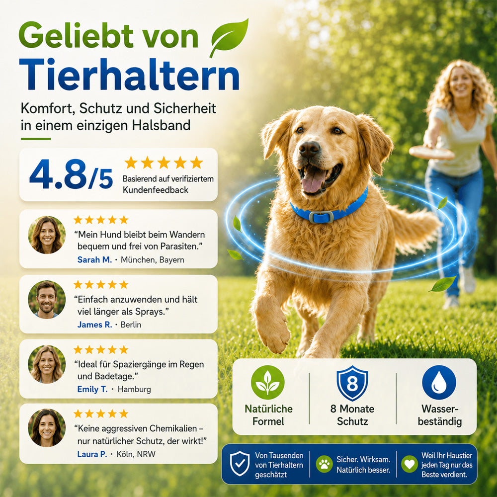 ⏰🔥 NUR FÜR KURZE ZEIT: 50 % RABATT! 🔥 ÜBER 50.000 VERKAUFT! Natürliches Ungeziefer-Abwehrhalsband mit ätherischen Ölen für Haustiere
